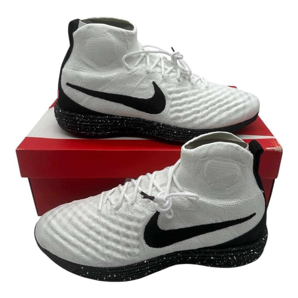Nike Lunar Magista II Flyknit FK FC Soes Mens 12 White Black Sneakers 876385-100